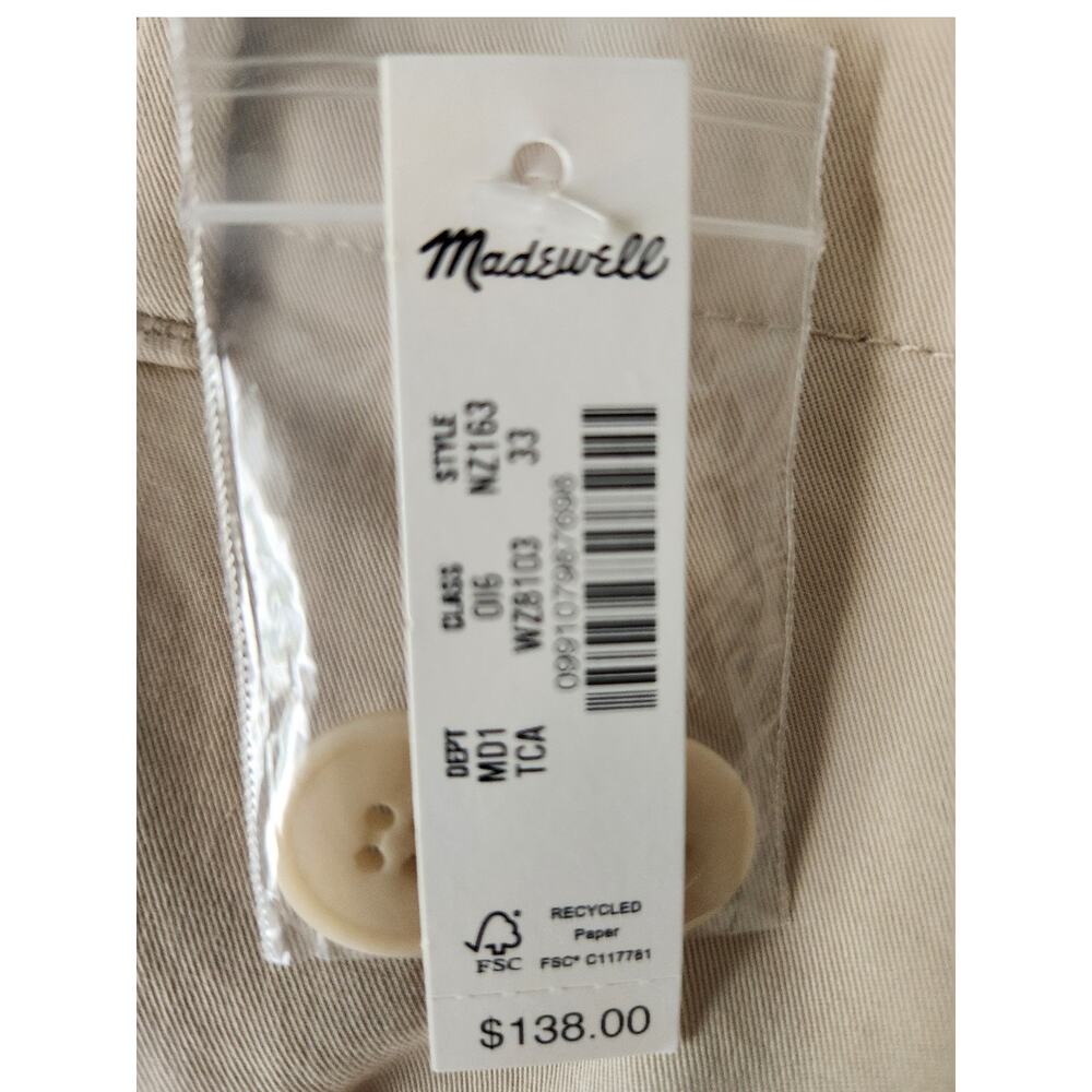 NWT Madewell Pleated Chino Pants in Uniform Twill Beige 33 - Picture 10 of 11